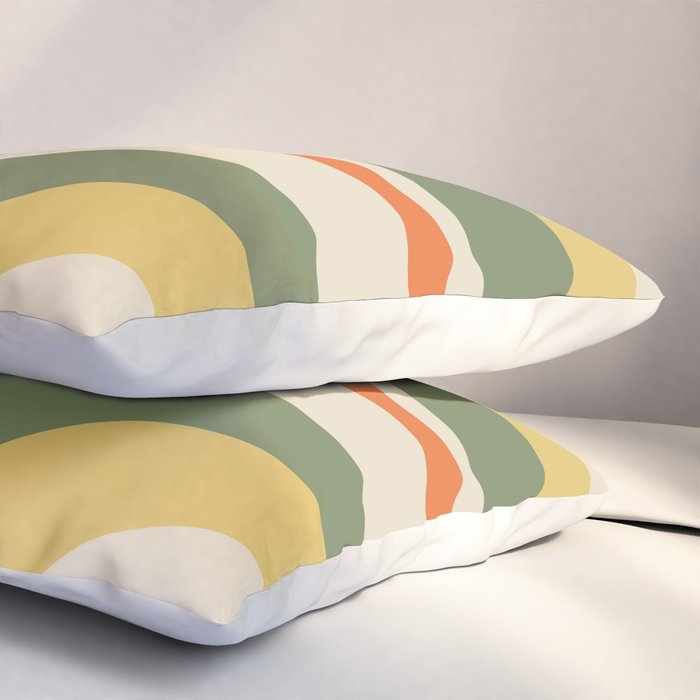 Mid Century Modern Abstract Retro Groove Pattern in Mossy Sage Olive Green Orange Mustard  Pillow Sham Gallery Image 3