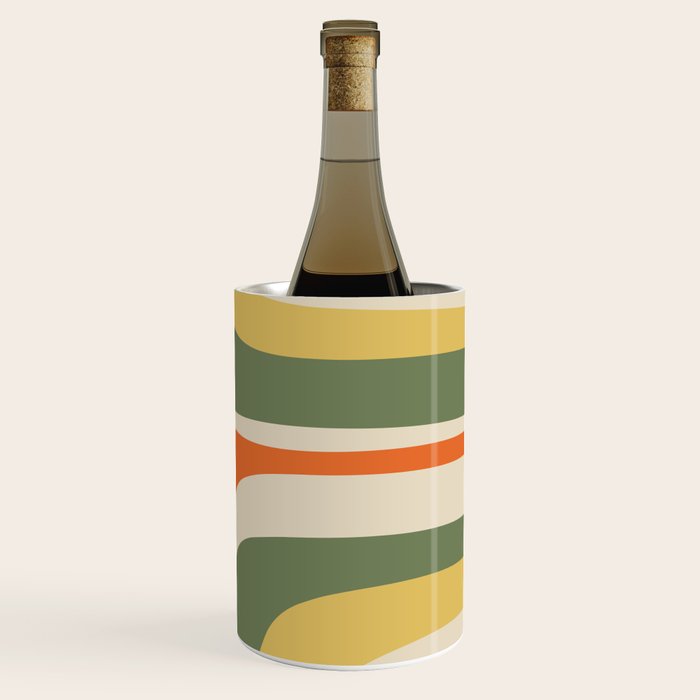 Mid Century Modern Abstract Retro Groove Pattern in Mossy Sage Olive Green Orange Mustard  Wine Chiller Gallery Image 3