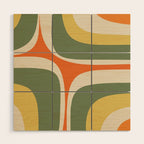 Mid Century Modern Abstract Retro Groove Pattern in Mossy Sage Olive Green Orange Mustard  Wood Wall Art Gallery Image 1