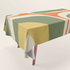 Mid Century Modern Abstract Retro Groove Pattern in Mossy Sage Olive Green Orange Mustard  Tablecloth Gallery Image 1