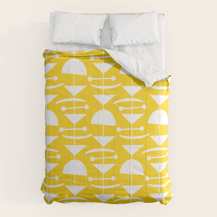 Retro Mid Century Modern Abstract Mobile 652 Yellow Comforter Gallery Image 1