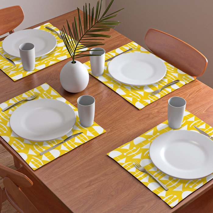 Retro Mid Century Modern Abstract Mobile 652 Yellow Placemat Gallery Image 2