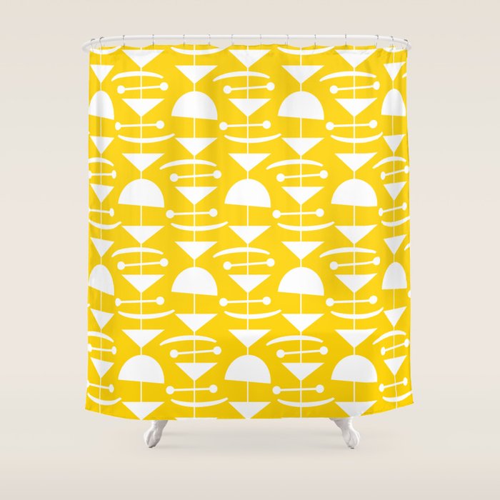 Retro Mid Century Modern Abstract Mobile 652 Yellow Shower Curtain Gallery Image 1