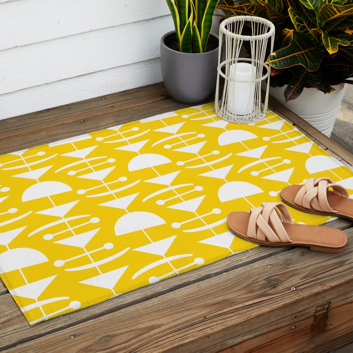 Retro Mid Century Modern Abstract Mobile 652 Yellow Outdoor Rug Gallery Image 2