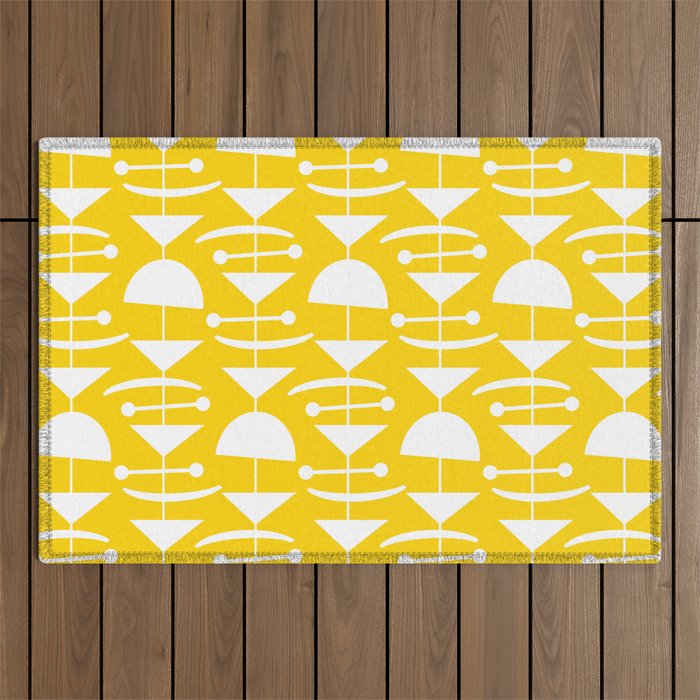 Retro Mid Century Modern Abstract Mobile 652 Yellow Outdoor Rug Gallery Image 1