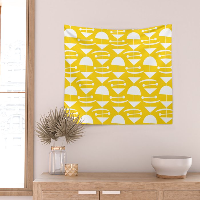 Retro Mid Century Modern Abstract Mobile 652 Yellow Wall Tapestry Gallery Image 2