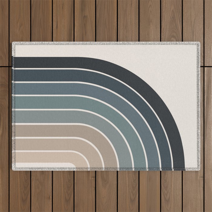 Gradient Arch XXVIII Earthy Blue Mid Century Modern Rainbow Outdoor Rug Gallery Image 1