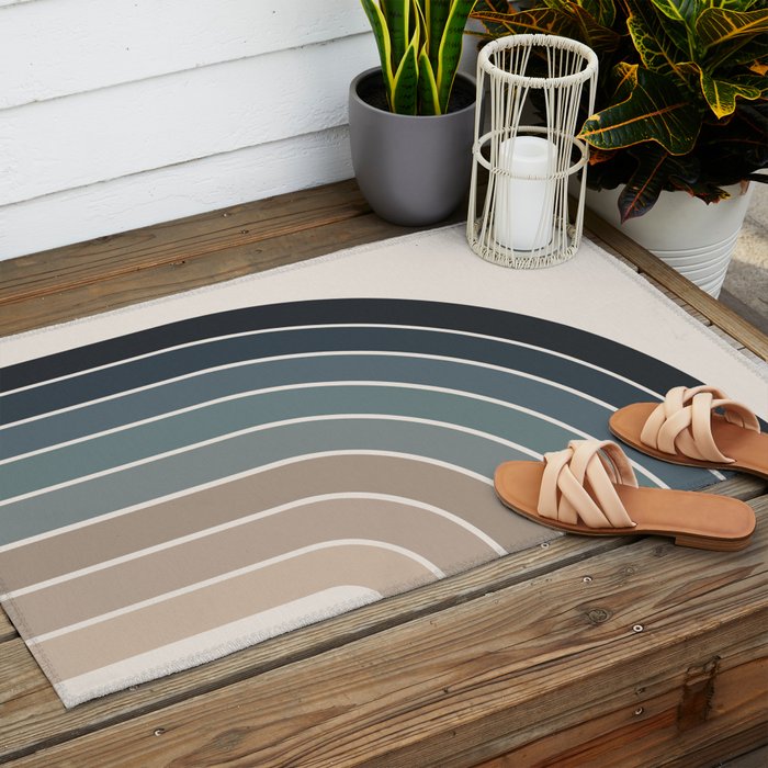 Gradient Arch XXVIII Earthy Blue Mid Century Modern Rainbow Outdoor Rug Gallery Image 2
