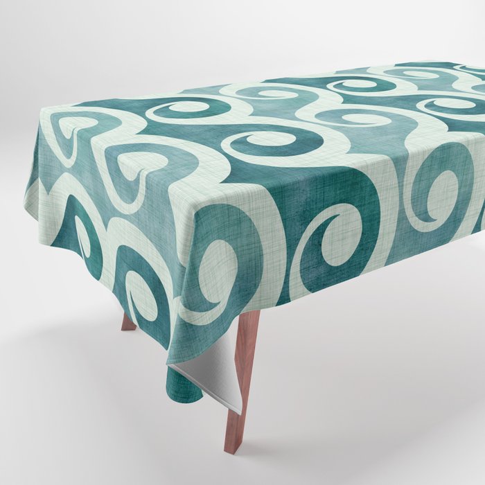 Vintage Waves Tropical Teal Geometric Pattern Tablecloth Gallery Image 1