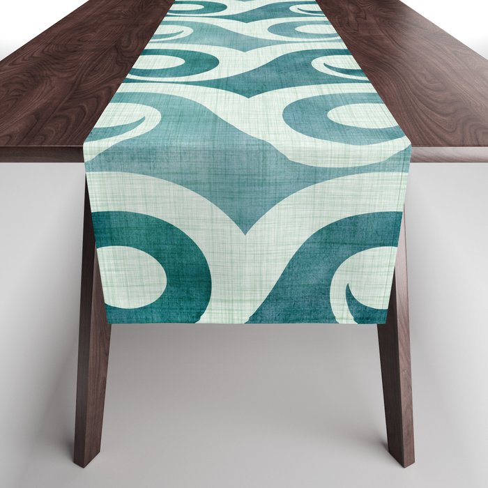 Vintage Waves Tropical Teal Geometric Pattern Table Runner Gallery Image 1