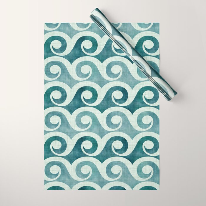 Vintage Waves Tropical Teal Geometric Pattern Wrapping Paper Gallery Image 1