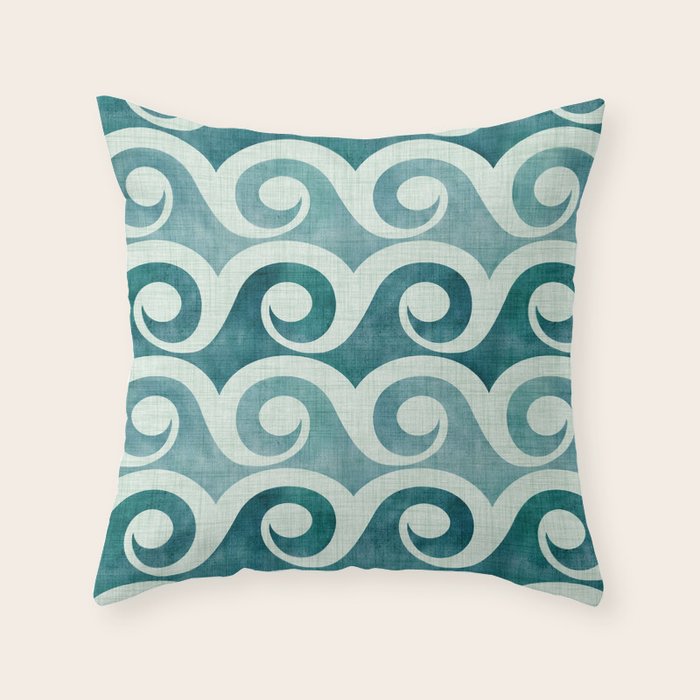 Vintage Waves Tropical Teal Geometric Pattern Throw Pillow Gallery Image 1