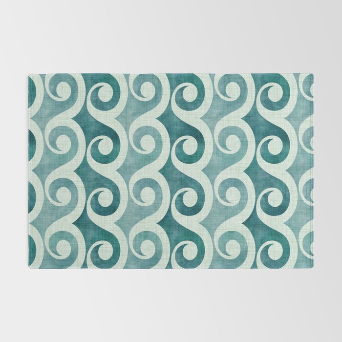 Vintage Waves Tropical Teal Geometric Pattern Rug Gallery Image 2