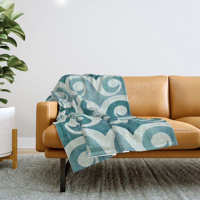 Vintage Waves Tropical Teal Geometric Pattern Throw Blanket Gallery Image 1