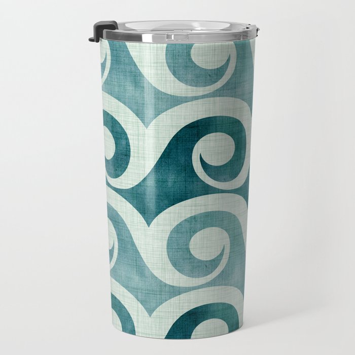 Vintage Waves Tropical Teal Geometric Pattern Travel Mug Gallery Image 3