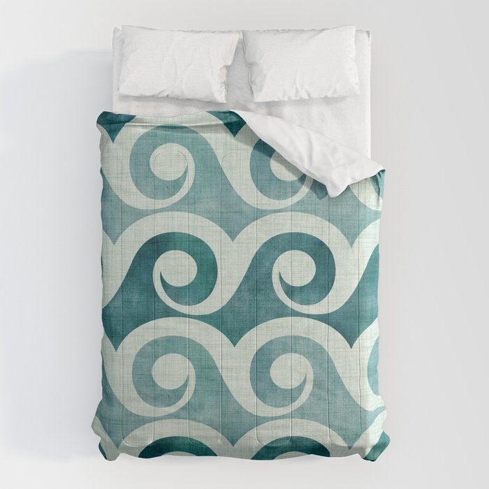 Vintage Waves Tropical Teal Geometric Pattern Comforter Gallery Image 6