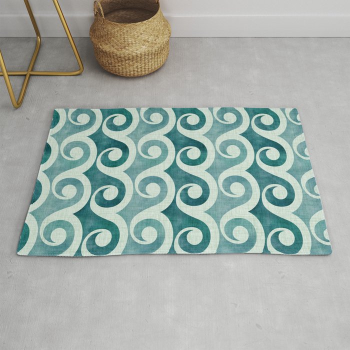 Vintage Waves Tropical Teal Geometric Pattern Rug Gallery Image 1