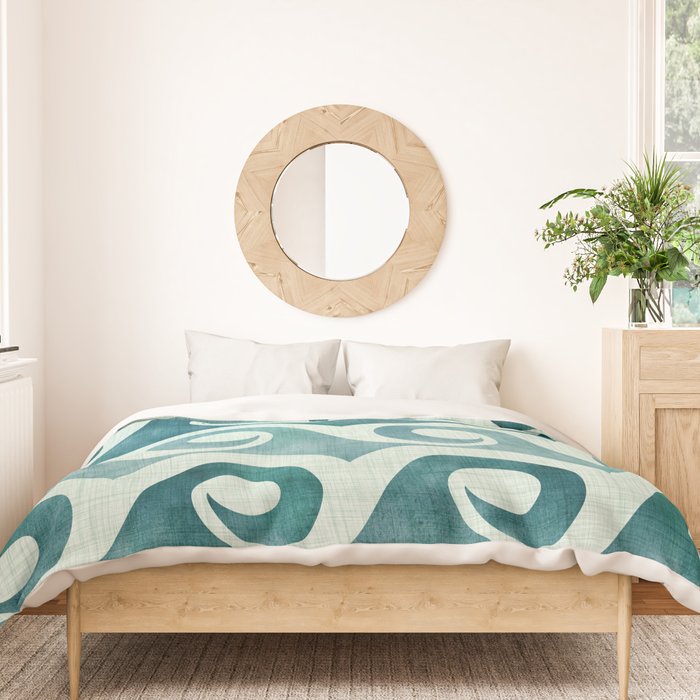 Vintage Waves Tropical Teal Geometric Pattern Duvet Cover Gallery Image 3