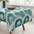 Vintage Waves Tropical Teal Geometric Pattern Tablecloth Gallery Image 3
