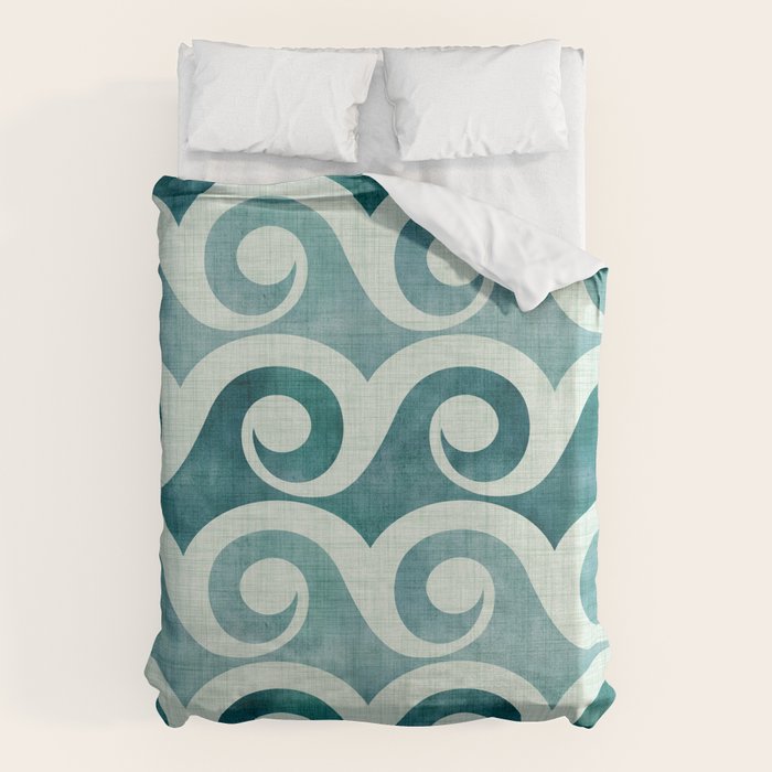 Vintage Waves Tropical Teal Geometric Pattern Duvet Cover Gallery Image 1