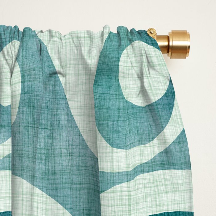 Vintage Waves Tropical Teal Geometric Pattern Window Curtain Gallery Image 2