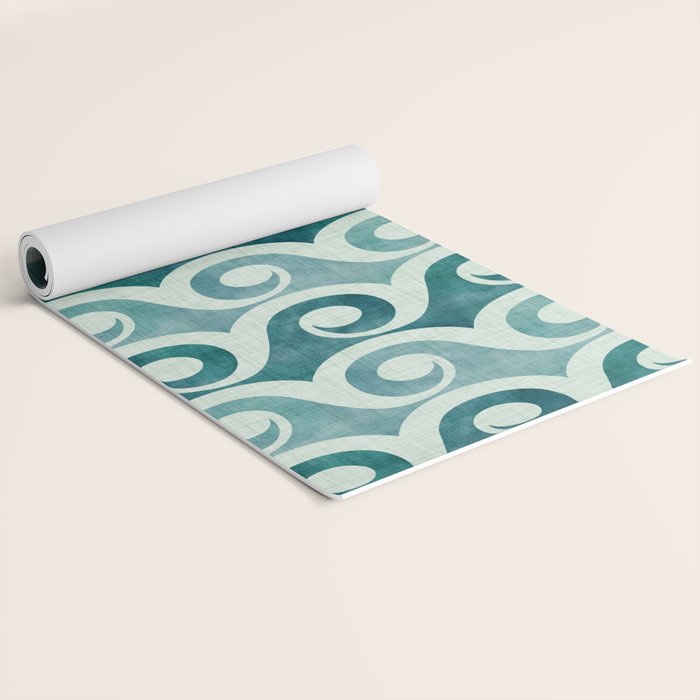 Vintage Waves Tropical Teal Geometric Pattern Yoga Mat Gallery Image 2