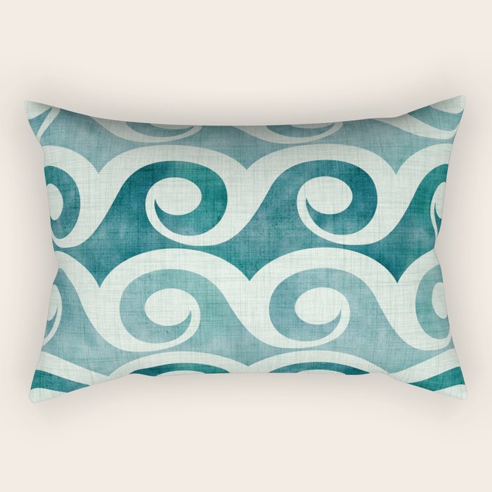 Vintage Waves Tropical Teal Geometric Pattern Rectangular Pillow Gallery Image 2