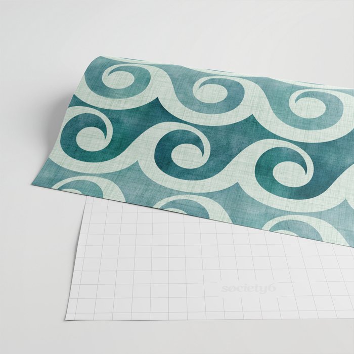 Vintage Waves Tropical Teal Geometric Pattern Wrapping Paper Gallery Image 2