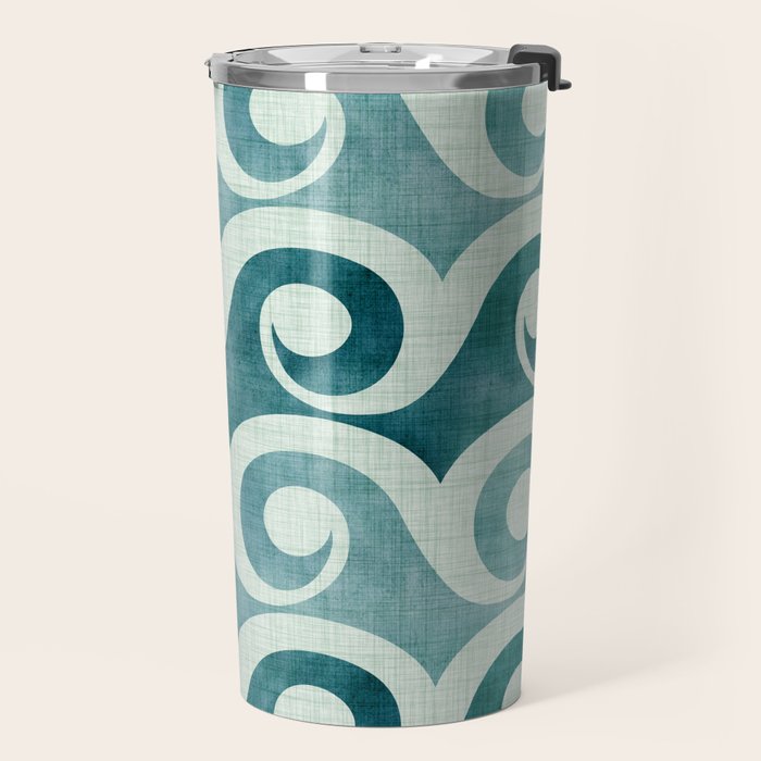 Vintage Waves Tropical Teal Geometric Pattern Travel Mug Gallery Image 2