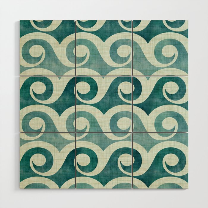 Vintage Waves Tropical Teal Geometric Pattern Wood Wall Art Gallery Image 1