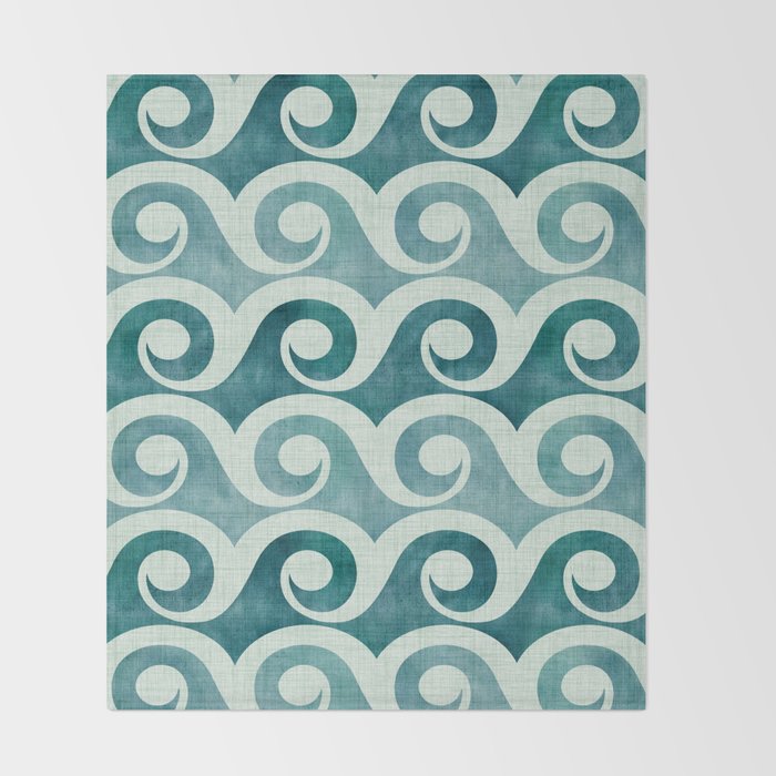 Vintage Waves Tropical Teal Geometric Pattern Throw Blanket Gallery Image 2