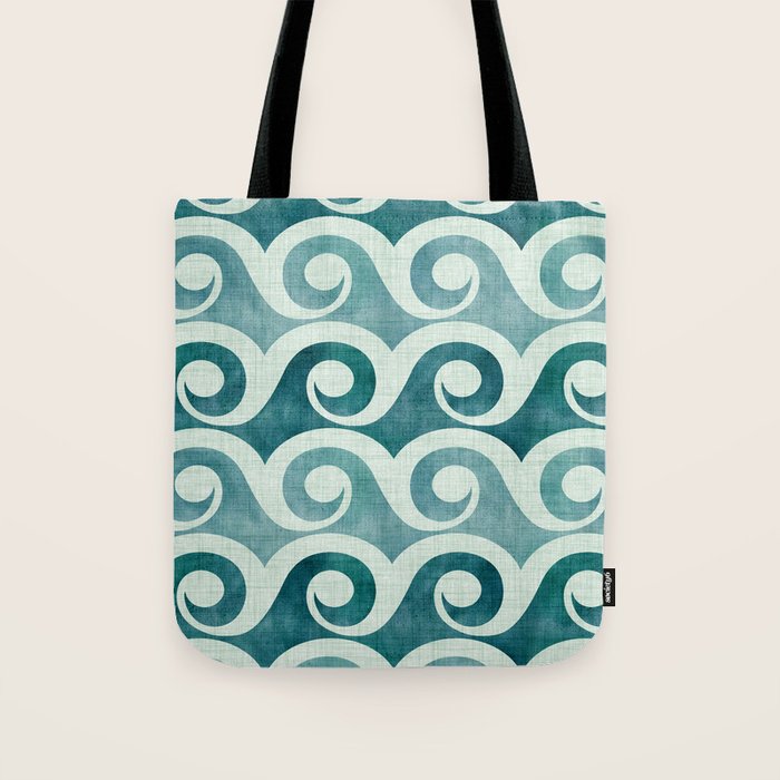 Vintage Waves Tropical Teal Geometric Pattern Tote Bag Gallery Image 1