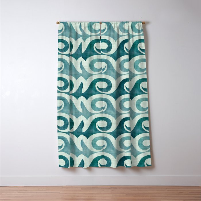 Vintage Waves Tropical Teal Geometric Pattern Window Curtain Gallery Image 3