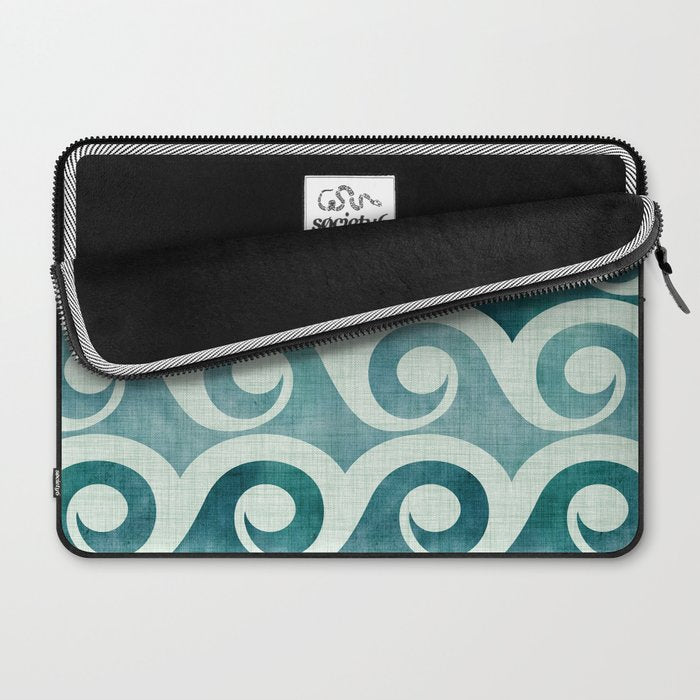 Vintage Waves Tropical Teal Geometric Pattern Laptop Sleeve Gallery Image 2