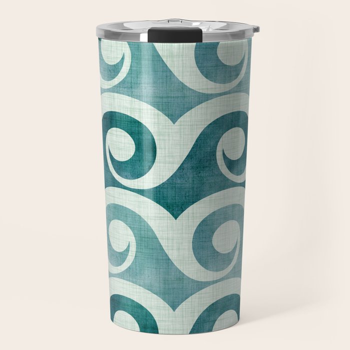 Vintage Waves Tropical Teal Geometric Pattern Travel Mug Gallery Image 1