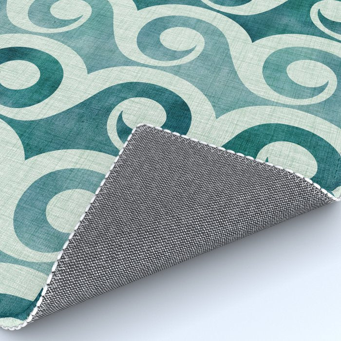 Vintage Waves Tropical Teal Geometric Pattern Rug Gallery Image 4