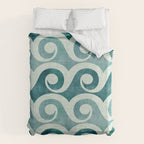 Vintage Waves Tropical Teal Geometric Pattern Duvet Cover Gallery Image 6