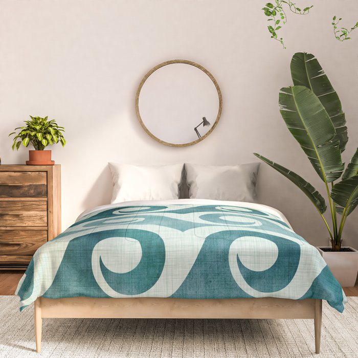 Vintage Waves Tropical Teal Geometric Pattern Comforter Gallery Image 3