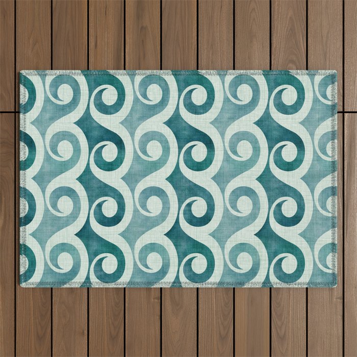 Vintage Waves Tropical Teal Geometric Pattern Outdoor Rug Gallery Image 1