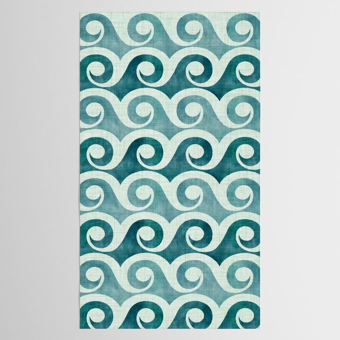 Vintage Waves Tropical Teal Geometric Pattern Tablecloth Gallery Image 2