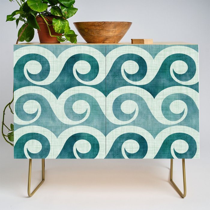 Vintage Waves Tropical Teal Geometric Pattern Credenza Gallery Image 1