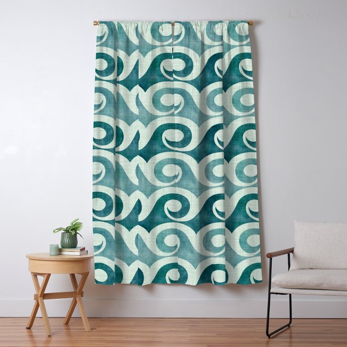 Vintage Waves Tropical Teal Geometric Pattern Window Curtain Gallery Image 5