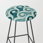 Vintage Waves Tropical Teal Geometric Pattern Stool Gallery Image 2