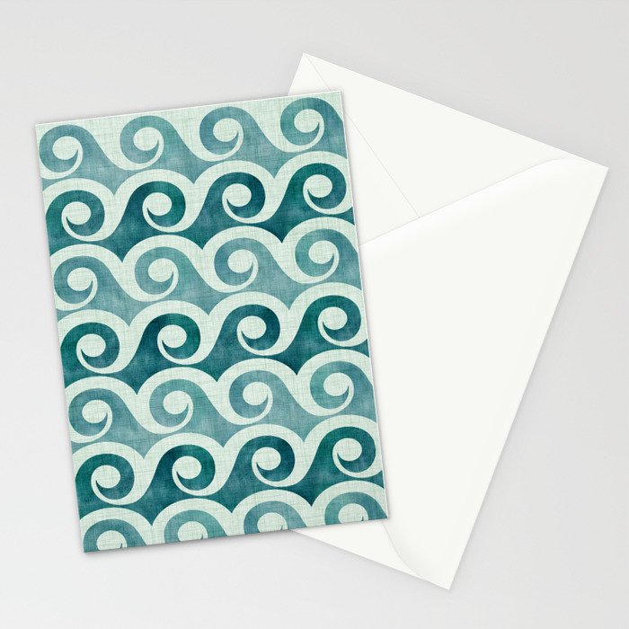 Vintage Waves Tropical Teal Geometric Pattern Stationery Card Gallery Image 2