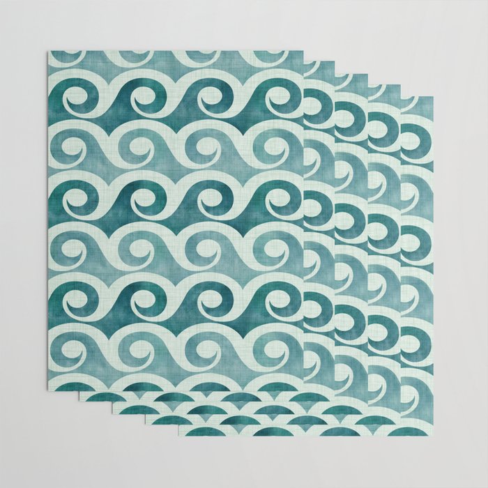 Vintage Waves Tropical Teal Geometric Pattern Wrapping Paper Gallery Image 3