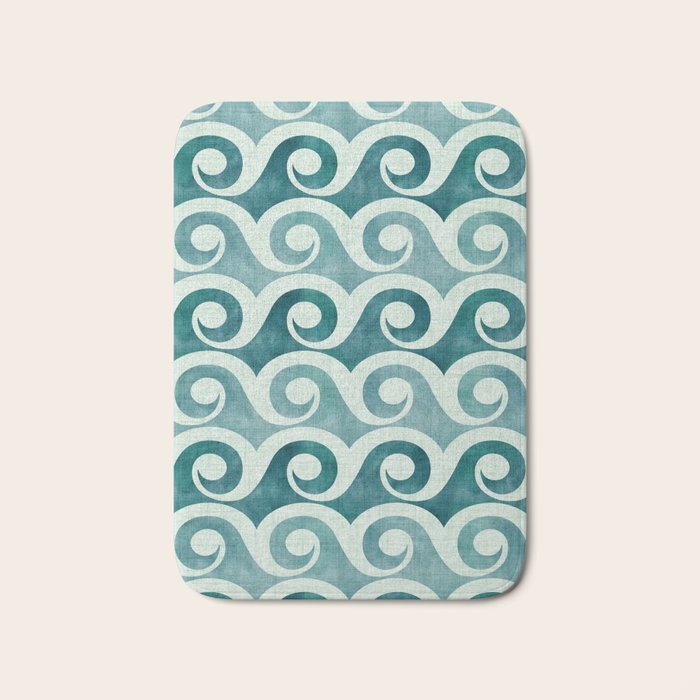 Vintage Waves Tropical Teal Geometric Pattern Bath Mat Gallery Image 1