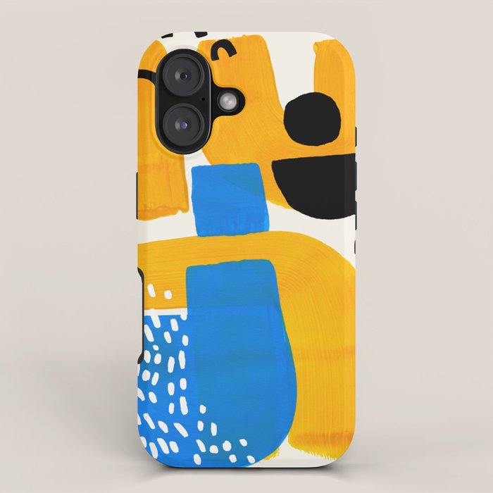 Mid Century Modern abstract Minimalist Fun Colorful Shapes Patterns Ikea Yellow & Blue iPhone Case Gallery Image 1