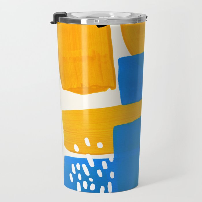Mid Century Modern abstract Minimalist Fun Colorful Shapes Patterns Ikea Yellow & Blue Travel Mug Gallery Image 3