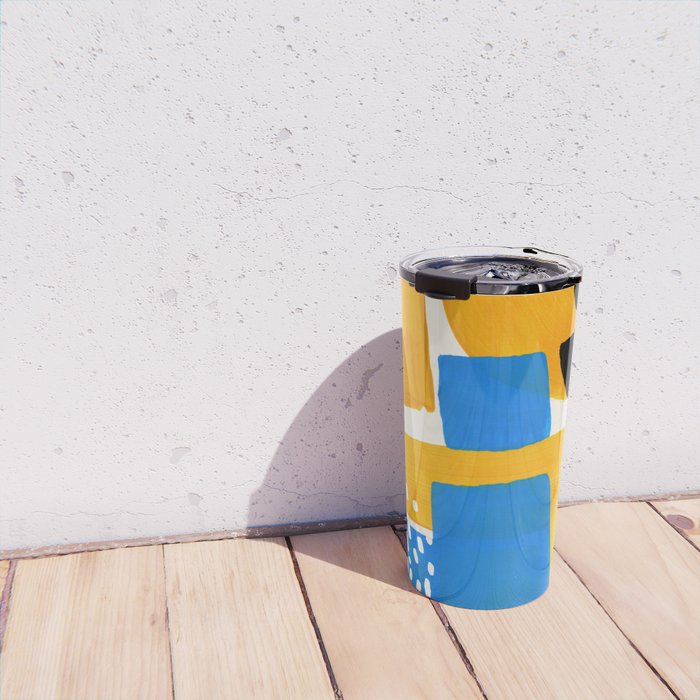 Mid Century Modern abstract Minimalist Fun Colorful Shapes Patterns Ikea Yellow & Blue Travel Mug Gallery Image 4