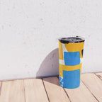 Mid Century Modern abstract Minimalist Fun Colorful Shapes Patterns Ikea Yellow & Blue Travel Mug Gallery Image 4